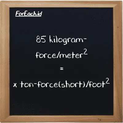 Example kilogram-force/meter<sup>2</sup> to ton-force(short)/foot<sup>2</sup> conversion (85 kgf/m<sup>2</sup> to tf/ft<sup>2</sup>)
